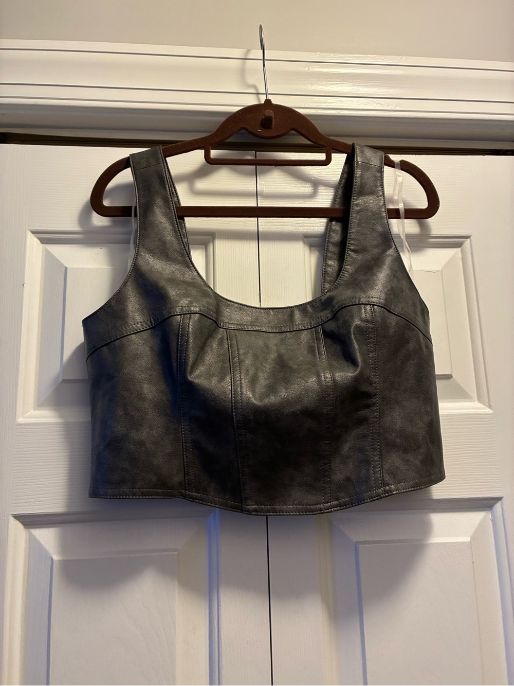 Faux Leather Black Cropped Tank with Scoop Neck